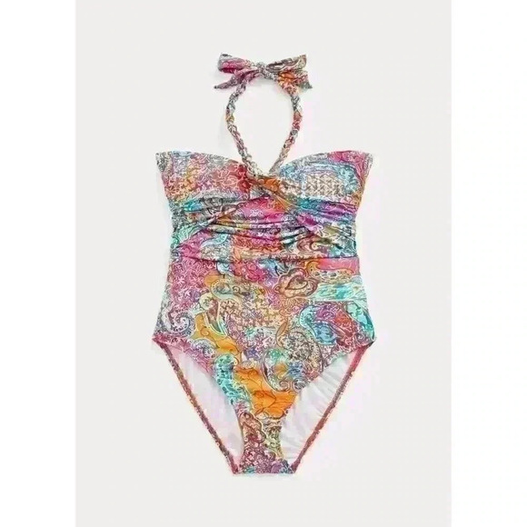 NEW! Ralph Lauren Women's 12 Print Twist-Bandeau One-Piece Swimsuit NWT $150 - Picture 1 of 1